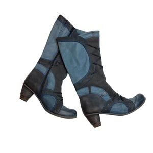 Blue & Black Knee-high boots
